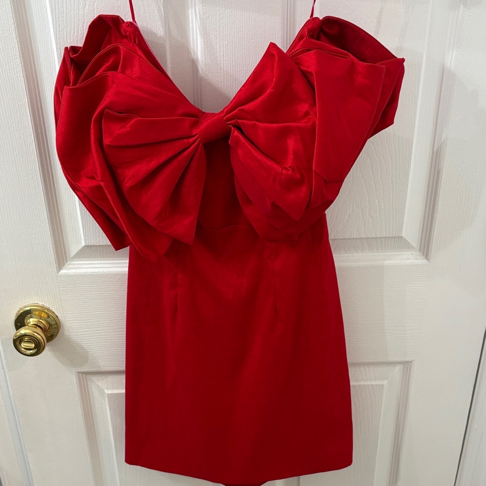 Anthropologie Red Strapless Bow Dress